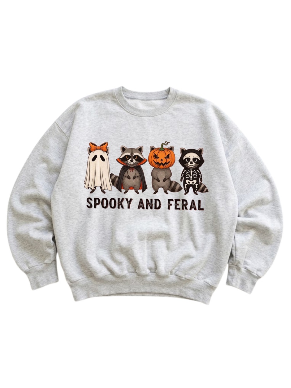 Gildan Spooky and Feral Light Gray Halloween Cat Crewneck Sweatshirt